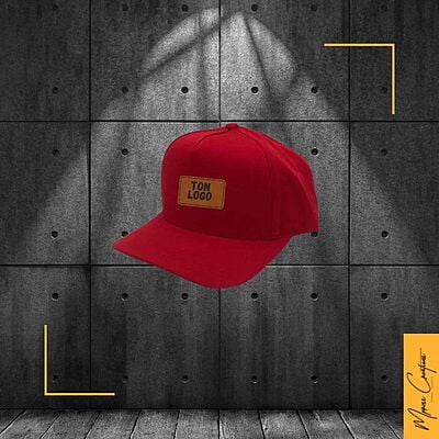 Casquette 5 panneaux courbée patch en cuir Casquette 5 panneaux courbée patch en cuir