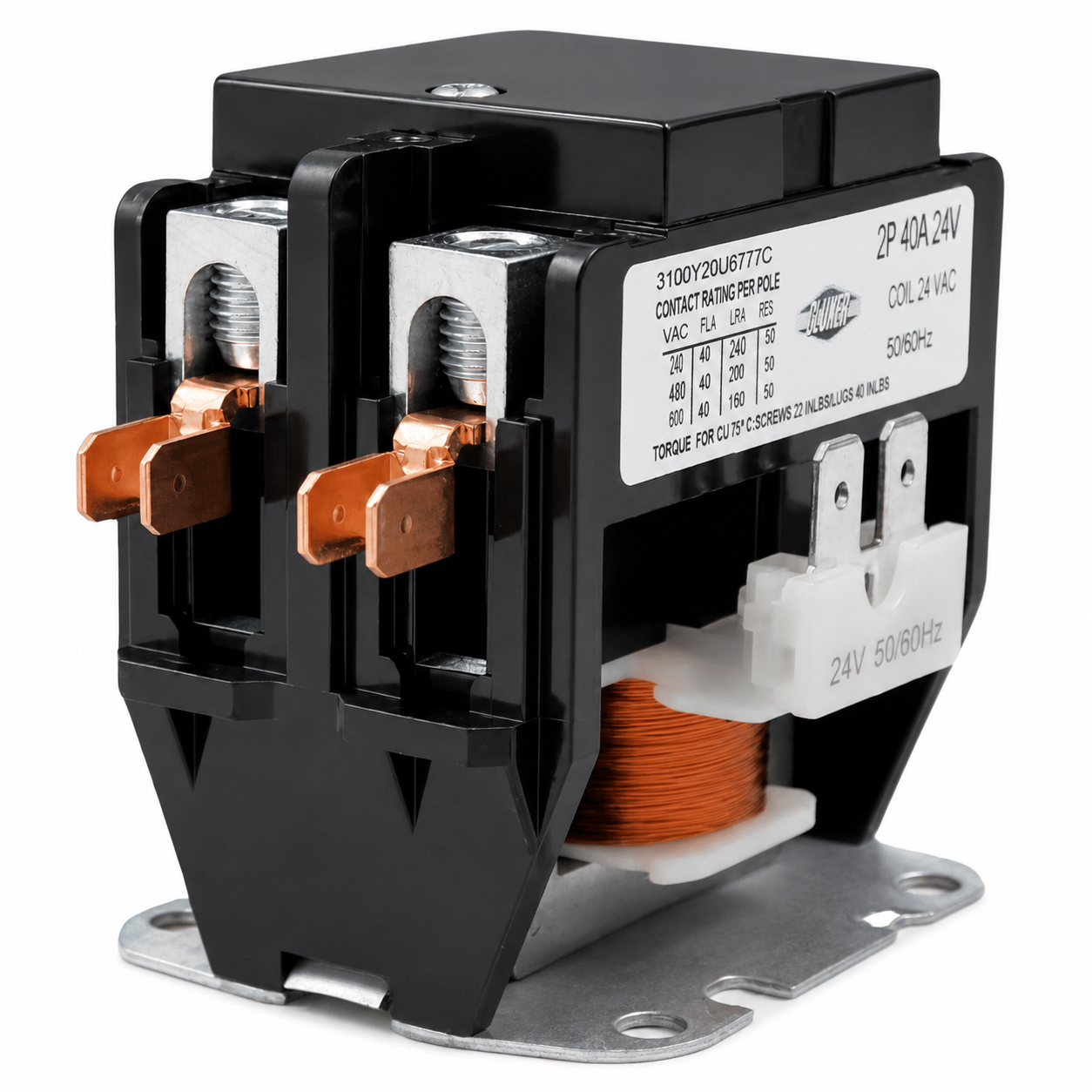 Contactor 2 Polos, 40 Amps, Bobina 21-24VAC, 50/60Hz, Cluxer - CXC2P40A24