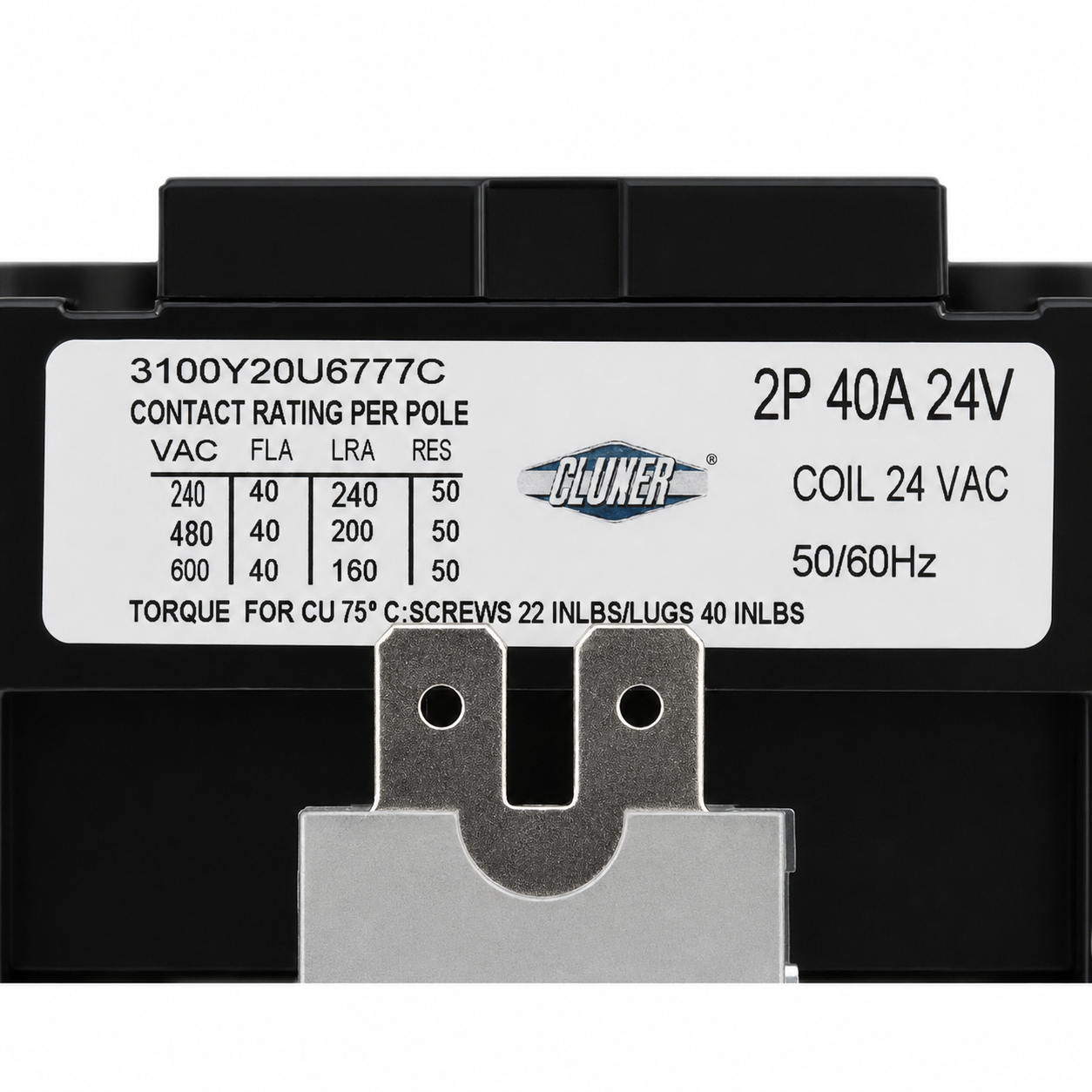Contactor 2 Polos, 40 Amps, Bobina 21-24VAC, 50/60Hz, Cluxer - CXC2P40A24