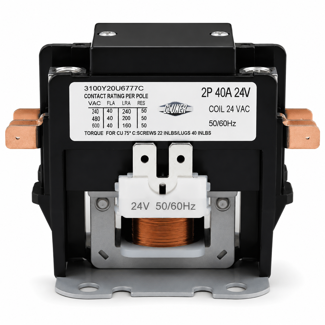 Contactor 2 Polos, 40 Amps, Bobina 21-24VAC, 50/60Hz, Cluxer - CXC2P40A24