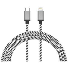 Cable USB Type C Vers Lightning 1Pi (0.3m) Tresse Noir et Blanc LBT Boite Ouverte