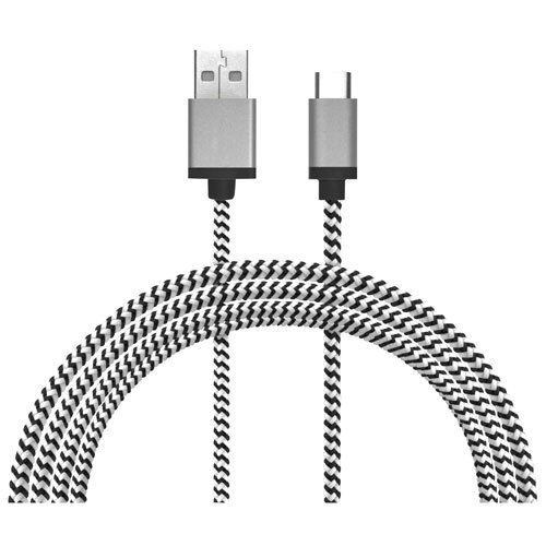 Cable USB Type C Vers USB Type A 1Pi (0.3m) Tresse Noir et Blanc LBT Boite Ouverte