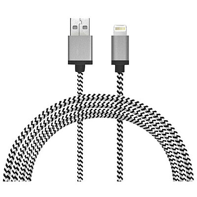 Cable adaptateur USB Type A Vers Lightning 1Pi (0.3m) Tresse Noir et Blanc LBT Boite Ouverte