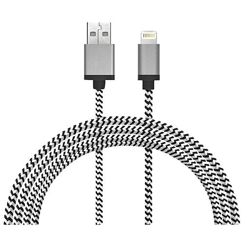 Cable adaptateur USB Type A Vers Lightning 1Pi (0.3m) Tresse Noir et Blanc LBT Boite Ouverte