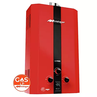 Calentador De Paso Baja Presion Mirage Color Rojo 16 Litros 3 Servicio Flux 16 Lp - Mbf16Nb