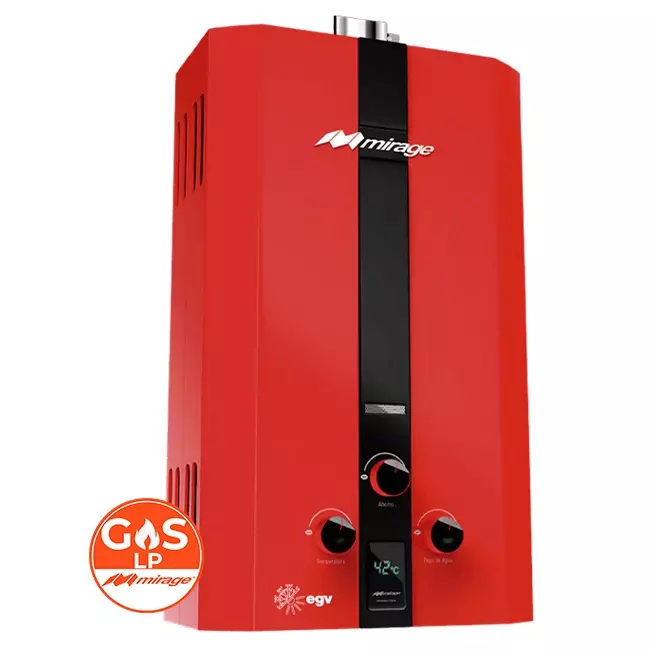 Calentador De Paso Baja Presion Mirage Color Rojo 16 Litros 3 Servicio Flux 16 Lp - Mbf16Nb