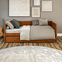 Modern Wooden Sofa Cum Bed with Pull-Out Trundle | 74x38x28 in (188x96.5x71 cm)