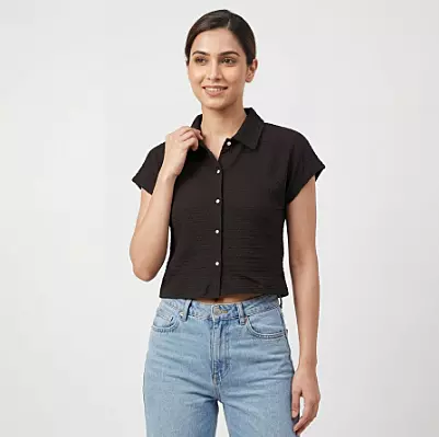 CAMISA DE MUJER LUCKY CHARM, COLOR NEGRO, MEZCLA DE POLIÉSTER
