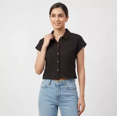 CAMISA DE MUJER LUCKY CHARM, COLOR NEGRO, MEZCLA DE POLIÉSTER