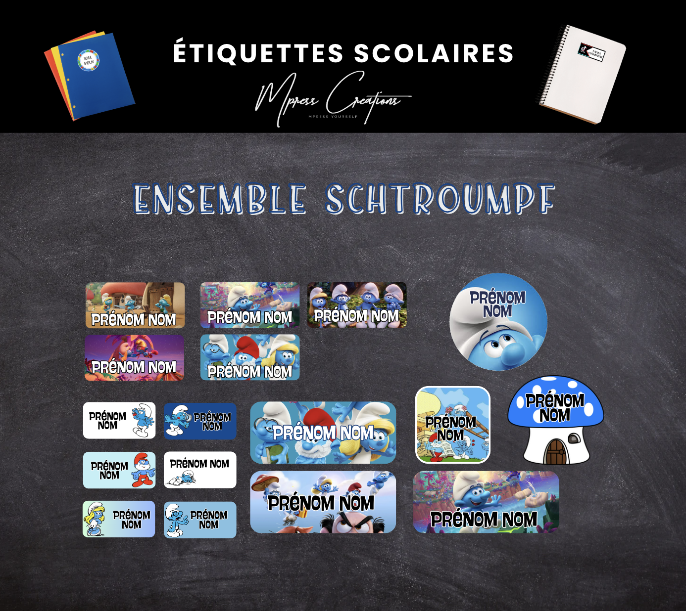 Étiquettes thématique Schtroumpf Étiquettes thématique Schtroumpf