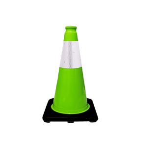 Traffic Cone Soft PVC Lime Black Rubber Base