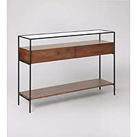 Omaha Metal Frame Glass Top + Solid Wood Console Table Omaha Metal Frame Glass Top + Solid Wood Console Table
