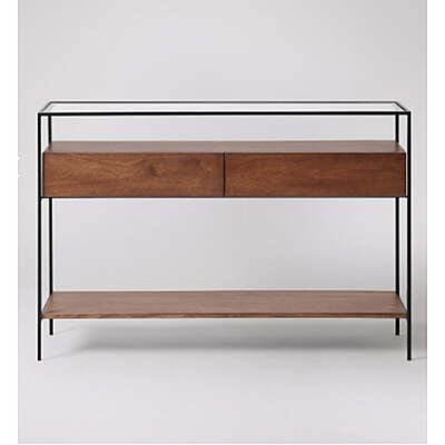 Omaha Metal Frame Glass Top + Solid Wood Console Table Omaha Metal Frame Glass Top + Solid Wood Console Table