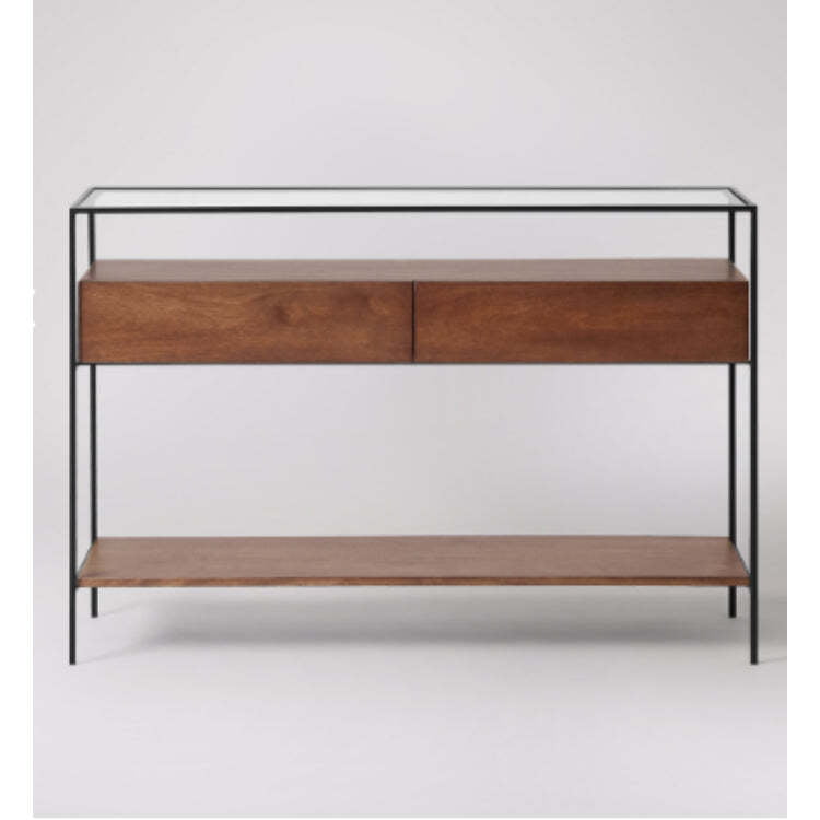 Omaha Metal Frame Glass Top + Solid Wood Console Table Omaha Metal Frame Glass Top + Solid Wood Console Table