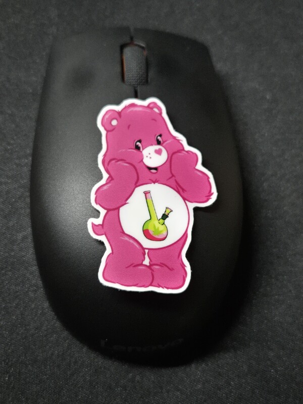 Caring Weed Bear Sticker- Pink Bong
