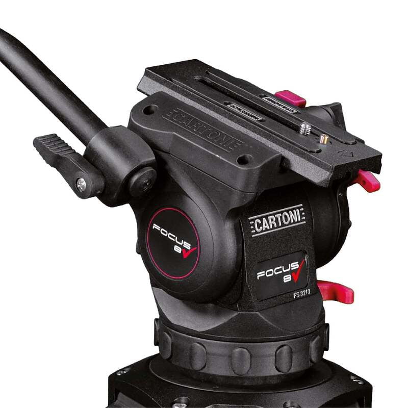 Cartoni FOCUS 8 Fluid head + camera plate + 1 telescopic pan bar + tie down knob (with flat base fitting)