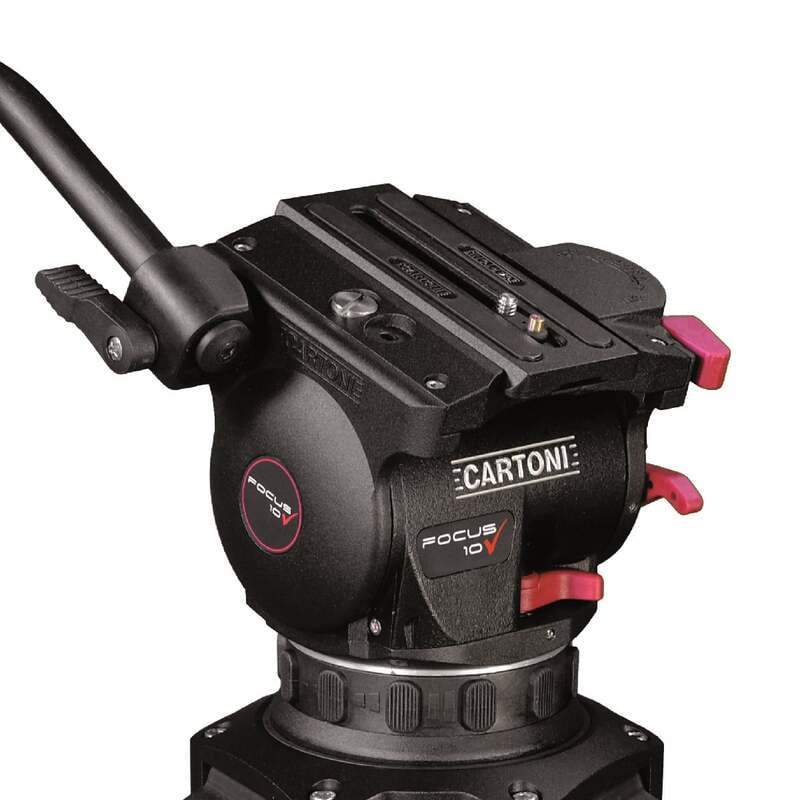 Cartoni FOCUS 10 Fluid head + camera plate + 1 telescopic pan bar + tie down knob (with flat base fitting)