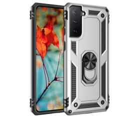 Case Samsung Galaxy S21 Plus 5G Argent - Armor Hybrid Military avec bague de maintien