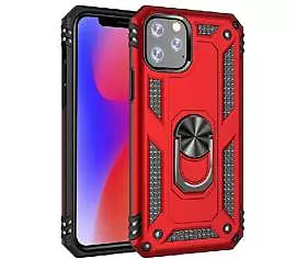 Case Apple iPhone 11 Pro Max Rouge - Armure Hybride Militaire avec bague de maintien