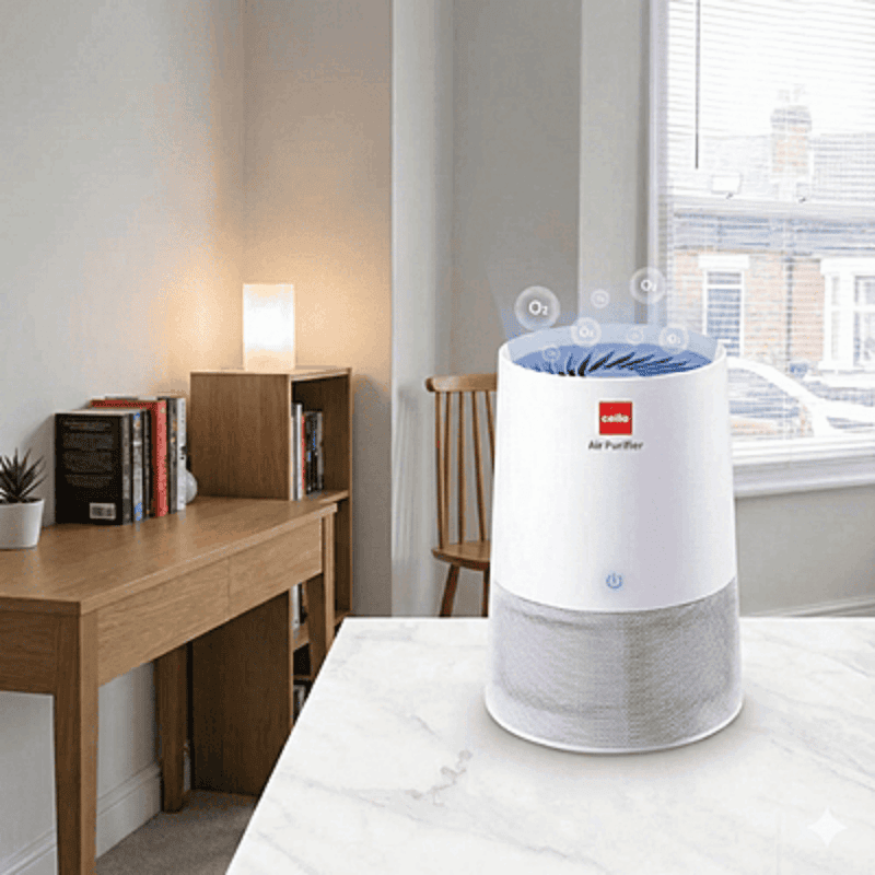 Side profile showing the air intake vents of Cello AP-100.