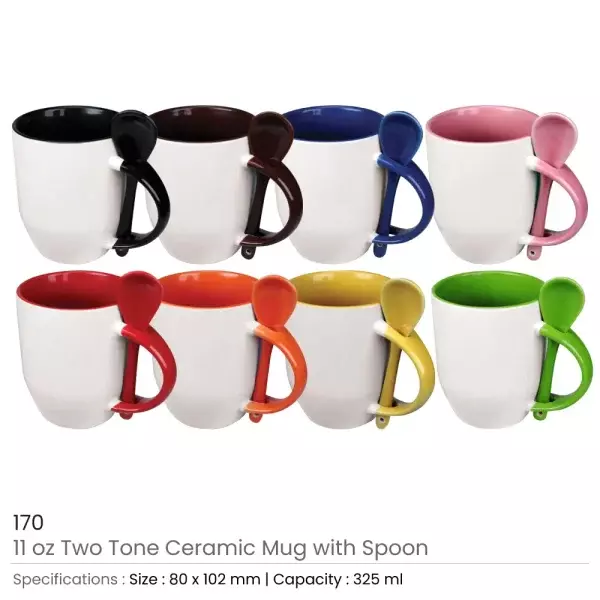 Two-Tone Ceramic Mugs with Spoon