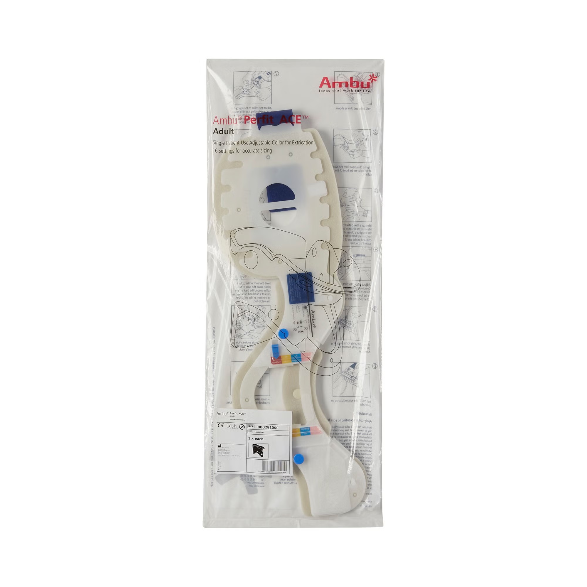 Ambu® Perfit ACE™ Extrication Cervical Collar, Adult, Adjustable, One Size Fits Most