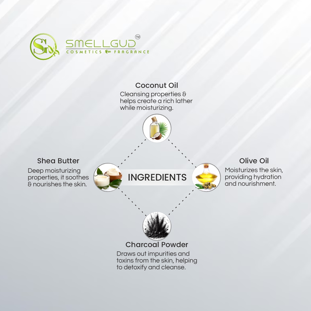 Natural Charcoal Soap| Deeply cleanses and detoxifies| Reduces acne and blackheads| Firms up skin| Suitable for all skin types