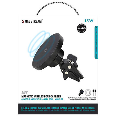 Chargeur Auto Sans fil 15W avec Support Noir Mag Stream LBT Boite Ouverte