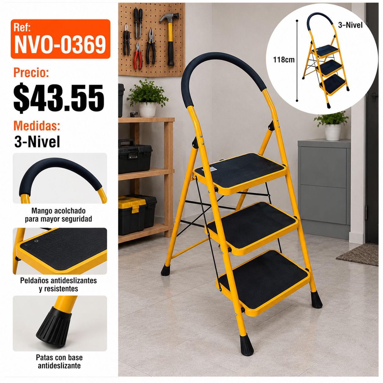 Escalera de metal 3 niveles - NVO-0369