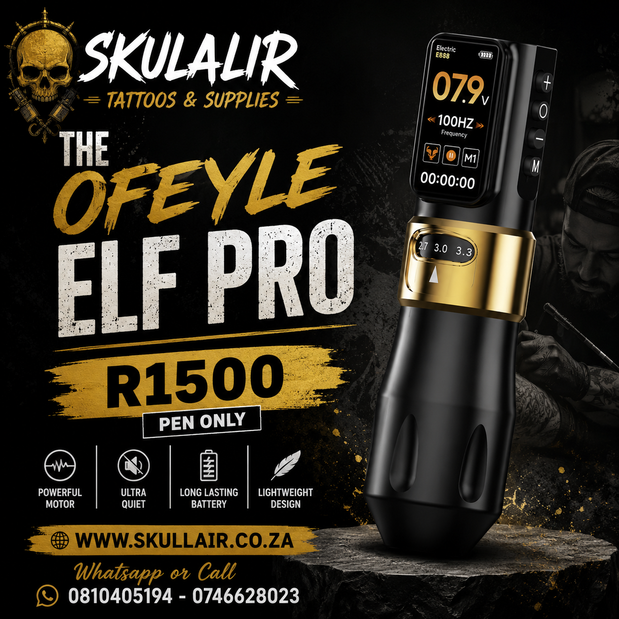 The Ofeyle ELF Pro adjustable stroke tattoo pen