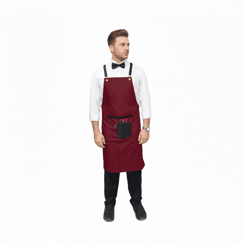 Unisex Service Apron – Extended-Length Twill Cotton with Leather Details