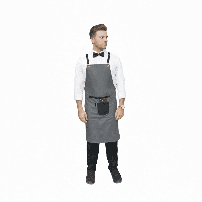 Unisex Service Apron – Extended-Length Twill Cotton with Leather Details