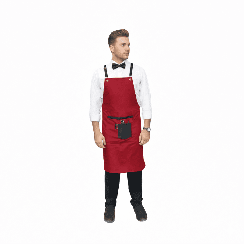 Unisex Service Apron – Extended-Length Twill Cotton with Leather Details