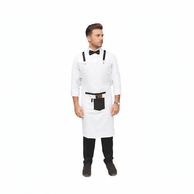 Unisex Service Apron – Extended-Length Twill Cotton with Leather Details
