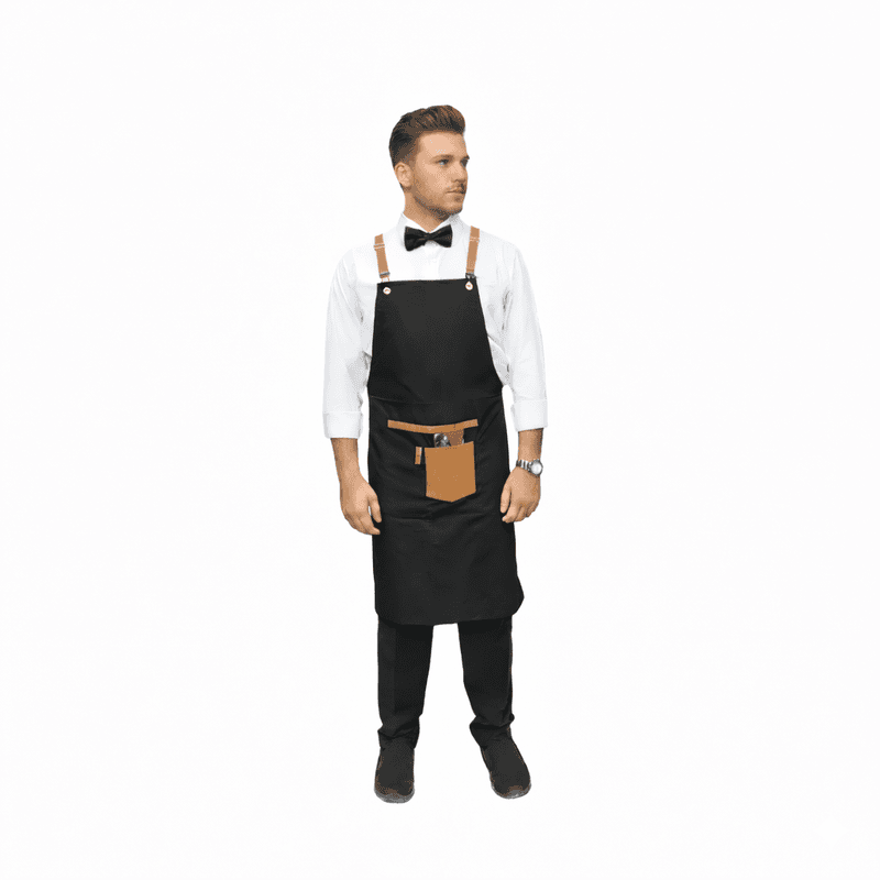Unisex Service Apron – Extended-Length Twill Cotton with Leather Details