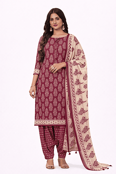 Unstitched Salwar Traditional Indian elegance in maroon attire