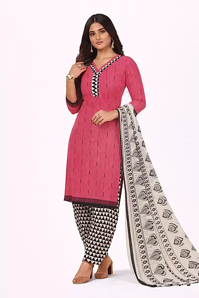 Unstitched Salwar - Traditional elegance in coral and cream