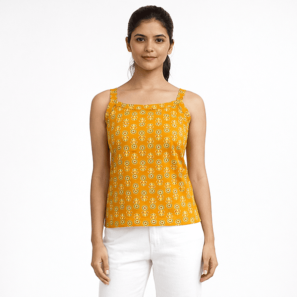 Mustard Yellow Printed Cotton top