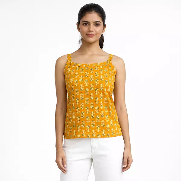 Mustard Yellow Printed Cotton top
