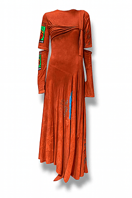 Face-back Vented Sleeve Sash Dress in Red