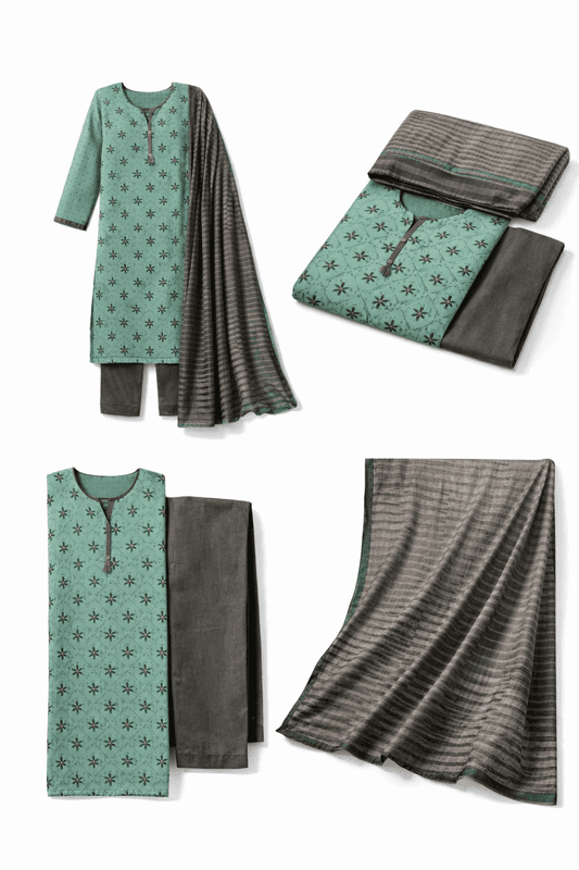 Unstitched Mint green and grey salwar kameez set