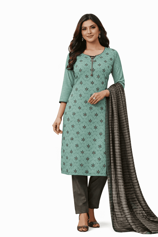 Unstitched Mint green and grey salwar kameez set