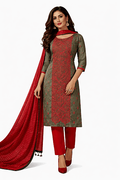 Unstitched Salwar Traditional salwar kameez set in olive-green