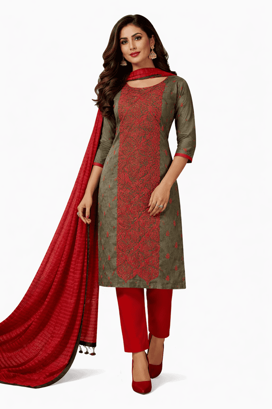 Unstitched Salwar Traditional salwar kameez set in olive-green