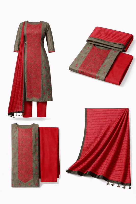 Unstitched Salwar Traditional salwar kameez set in olive-green
