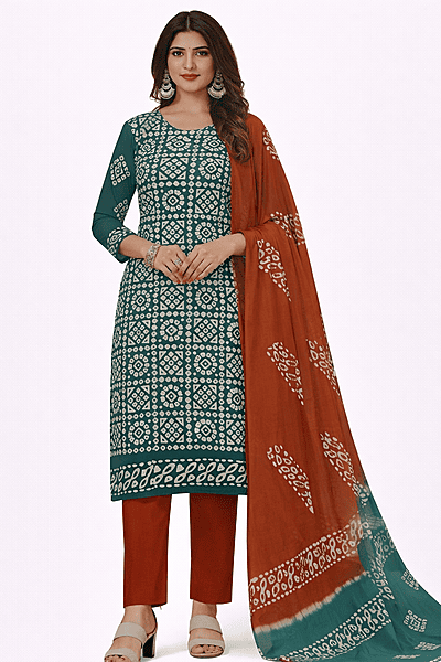 Unstitched-Women's Cotton Kurta with Printed Pattern Traditional elegance in vibrant Indian attire