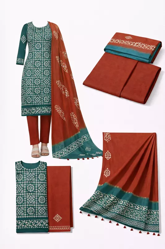 Unstitched-Women's Cotton Kurta with Printed Pattern Traditional elegance in vibrant Indian attire