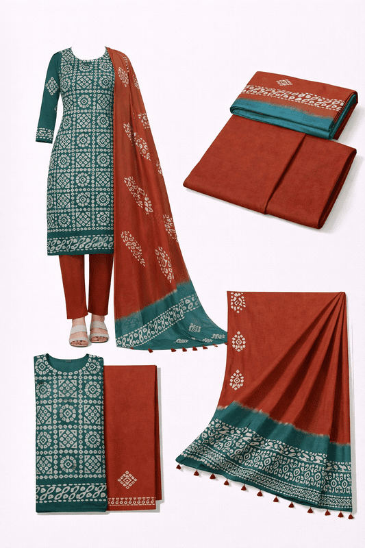 Unstitched-Women's Cotton Kurta with Printed Pattern Traditional elegance in vibrant Indian attire