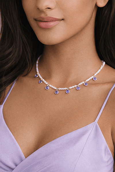 Violet Aura Pearl Drop Necklace