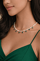 Green Stone Pearl Charm Necklace